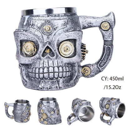 Medieval Warrior Resin Stainless Steel Beer Mug Knight Stein Retro Tankard Creative Coffee Cup Viking Tea Mug Pub Bar Decoration
