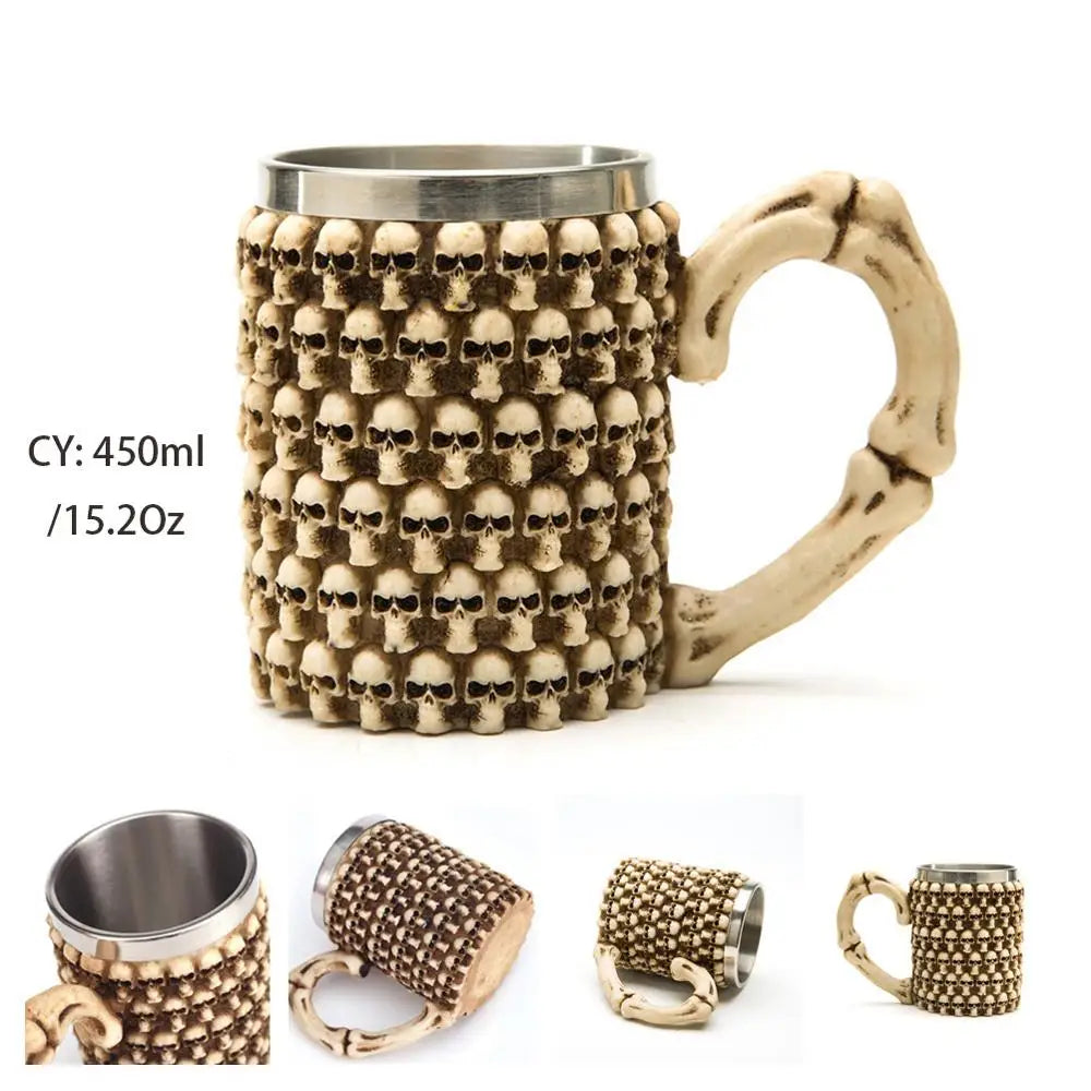 Medieval Warrior Resin Stainless Steel Beer Mug Knight Stein Retro Tankard Creative Coffee Cup Viking Tea Mug Pub Bar Decoration