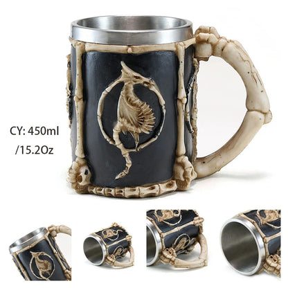 Medieval Warrior Resin Stainless Steel Beer Mug Knight Stein Retro Tankard Creative Coffee Cup Viking Tea Mug Pub Bar Decoration