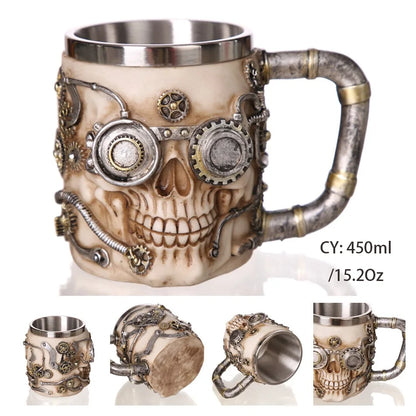 Medieval Warrior Resin Stainless Steel Beer Mug Knight Stein Retro Tankard Creative Coffee Cup Viking Tea Mug Pub Bar Decoration