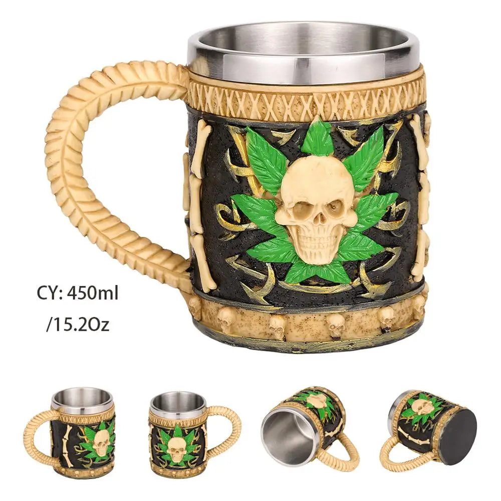 Medieval Warrior Resin Stainless Steel Beer Mug Knight Stein Retro Tankard Creative Coffee Cup Viking Tea Mug Pub Bar Decoration