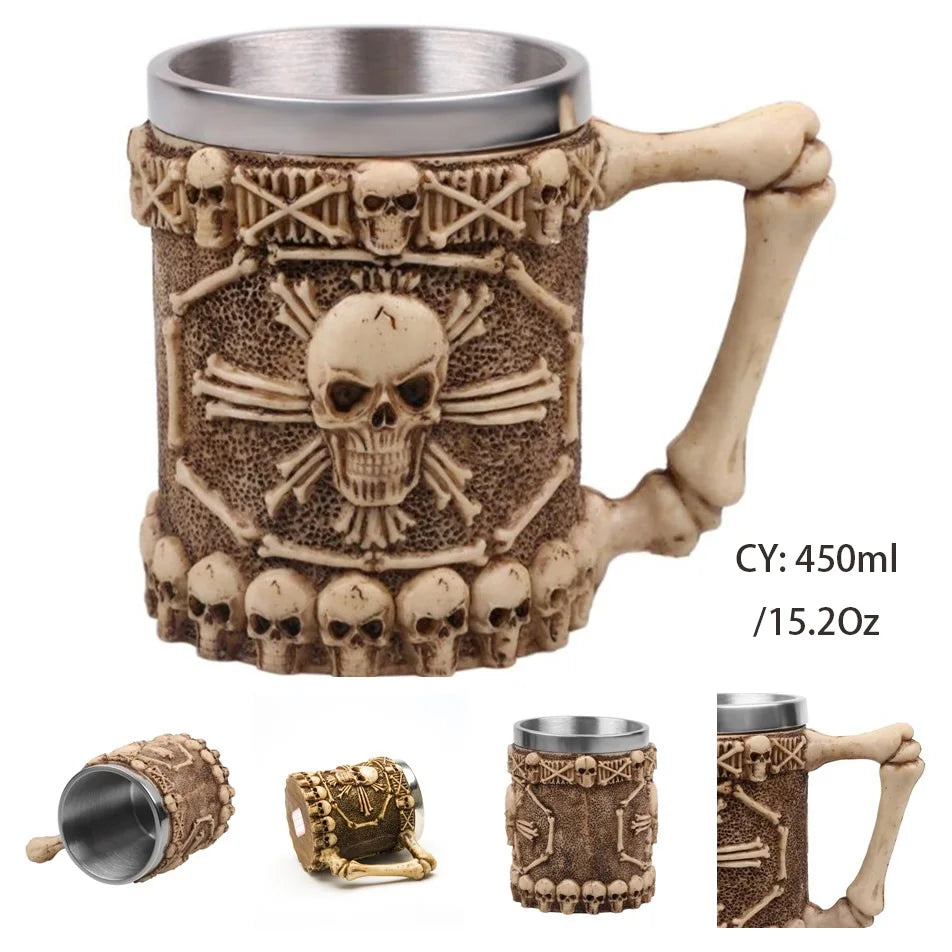 Medieval Warrior Resin Stainless Steel Beer Mug Knight Stein Retro Tankard Creative Coffee Cup Viking Tea Mug Pub Bar Decoration