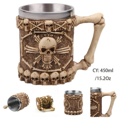 Medieval Warrior Resin Stainless Steel Beer Mug Knight Stein Retro Tankard Creative Coffee Cup Viking Tea Mug Pub Bar Decoration