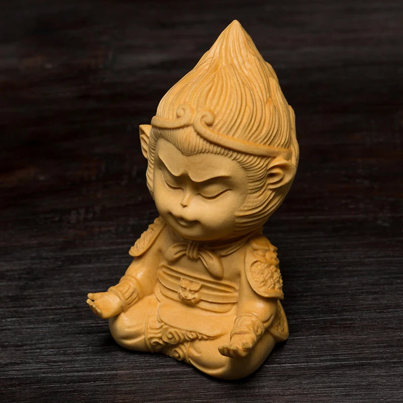 Meditation Model Sun Wukong Lovely Monkey King Statue Carving Home Decoration Wood Craft Figurine Decoracion Home Decoration
