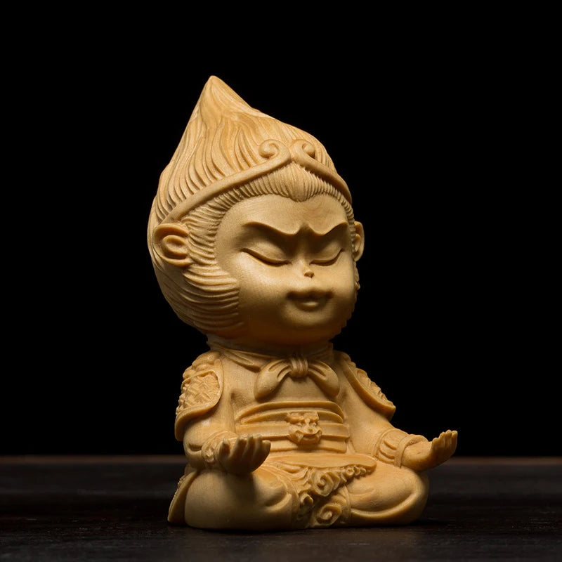 Meditation Model Sun Wukong Lovely Monkey King Statue Carving Home Decoration Wood Craft Figurine Decoracion Home Decoration