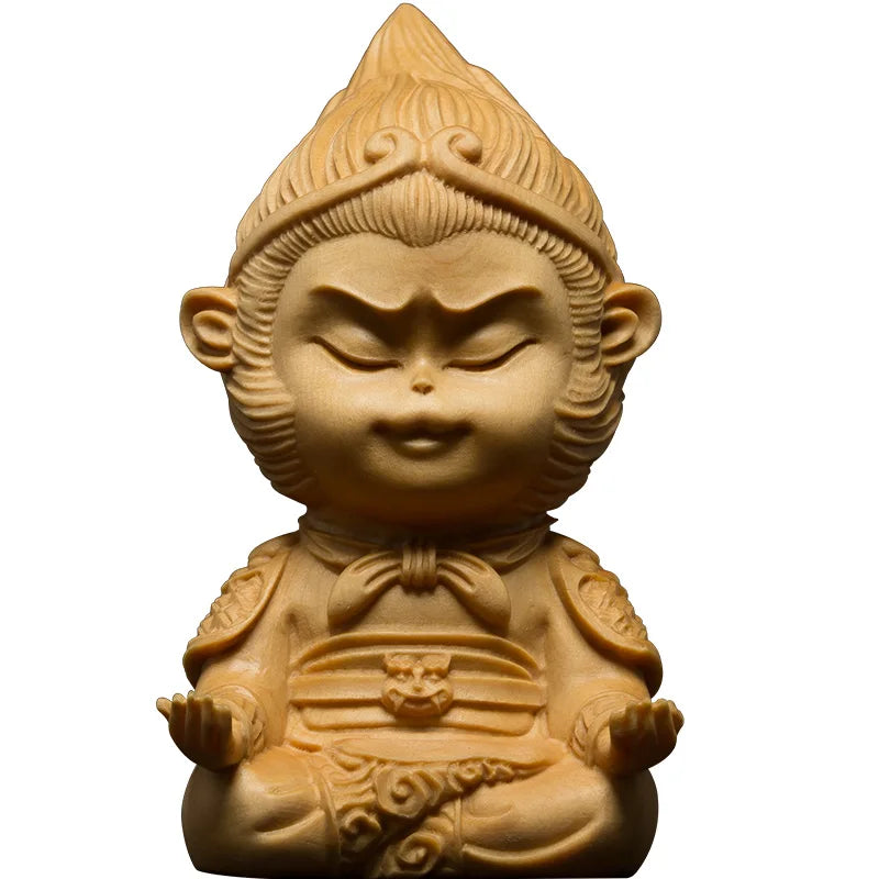 Meditation Model Sun Wukong Lovely Monkey King Statue Carving Home Decoration Wood Craft Figurine Decoracion Home Decoration