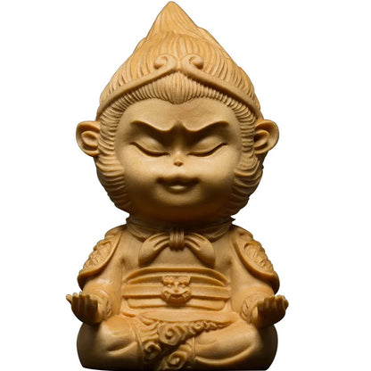Meditation Model Sun Wukong Lovely Monkey King Statue Carving Home Decoration Wood Craft Figurine Decoracion Home Decoration