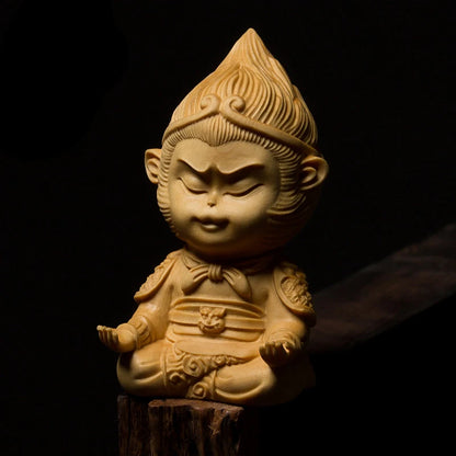Meditation Model Sun Wukong Lovely Monkey King Statue Carving Home Decoration Wood Craft Figurine Decoracion Home Decoration