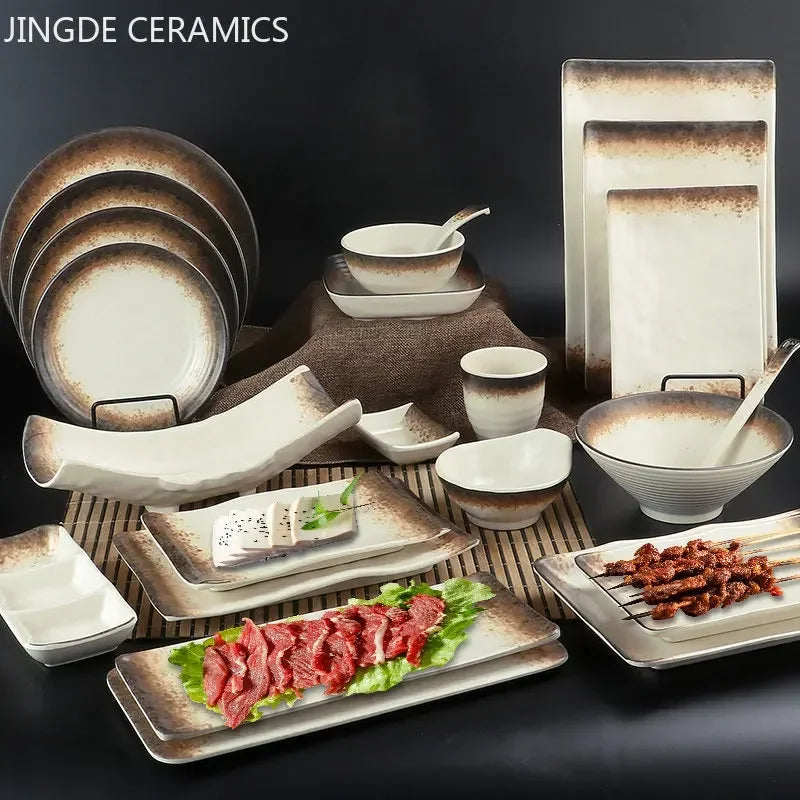 Melamine Dinner Plates Rectangle Sushi Plate Barbecue Plastic Side Dish Home Dinner Set Plates and Dishes Kitchen Accessories