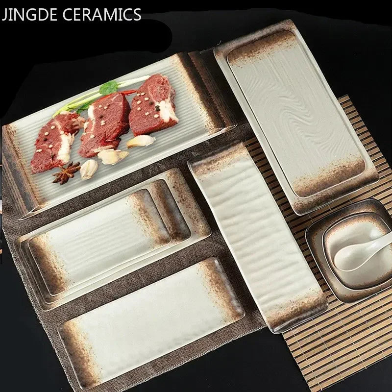 Melamine Dinner Plates Rectangle Sushi Plate Barbecue Plastic Side Dish Home Dinner Set Plates and Dishes Kitchen Accessories