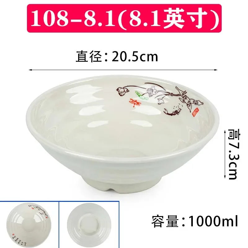 Melamine Noodle Bowl Household Plastic Tableware Restaurant Commercial Ramen Salad Bowl Thickened Not Easily Broken Soup Bowls