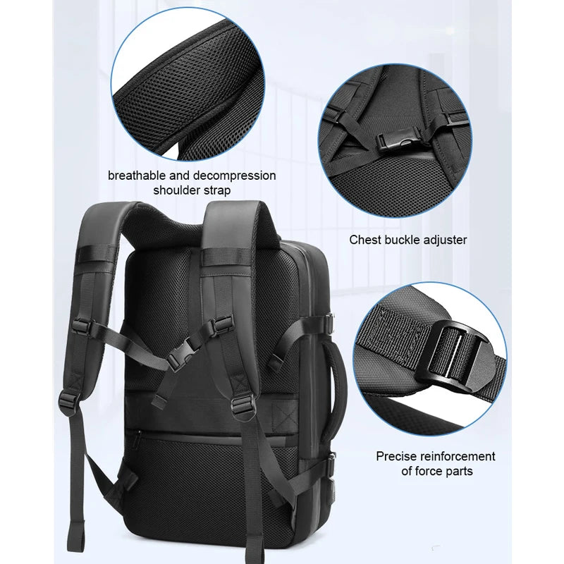 Men 15.6 Inch Laptop Backpack Anti-theft Waterproof Schoolbag Expandable USB Charging Backpack Large Capacity Travel Backpacking