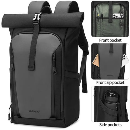 Men 16 Inch Laptop Backpack Fashion Roll Cover Backpack Simple Business Leisure Commuter Backpack Large Capacity Travel Backpck