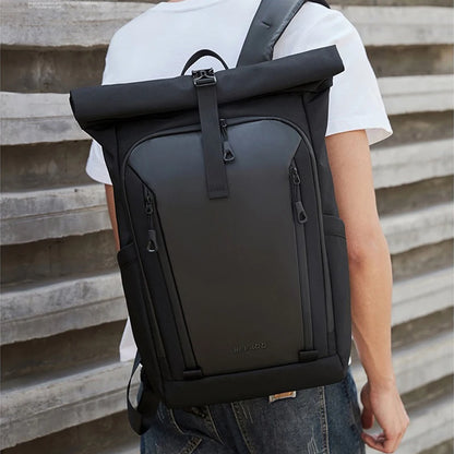Men 16 Inch Laptop Backpack Fashion Roll Cover Backpack Simple Business Leisure Commuter Backpack Large Capacity Travel Backpck