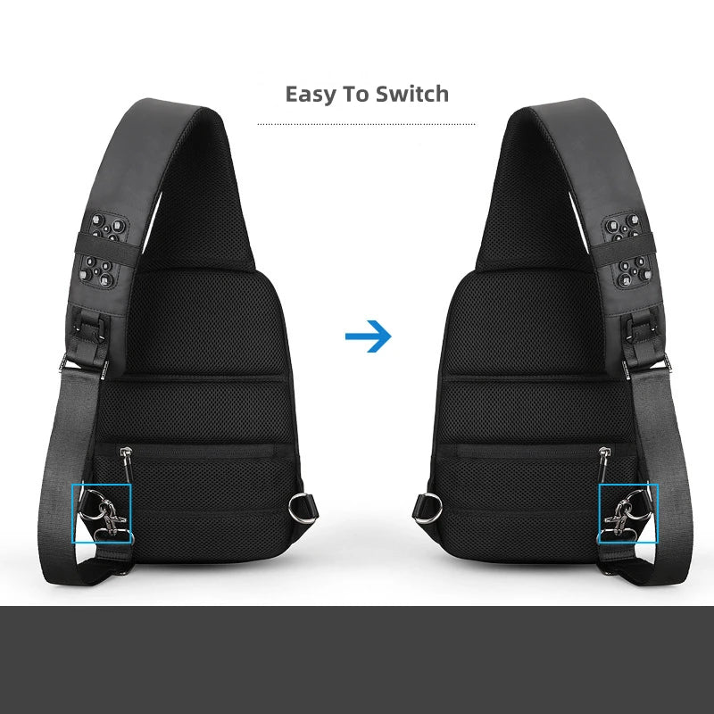Men 2024 New Chest Bag Multi Functional Waterproof Shoulder Bag USB Charging Casual Crossbody Bag