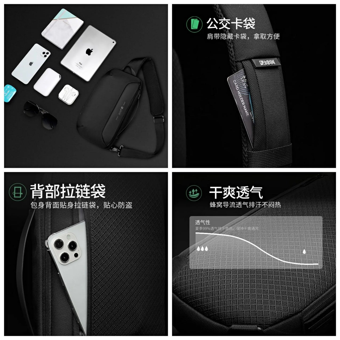 Men Anti-theft Multifunction USB Shoulder Bag Waterproof Travel Messenger Crossbody Sling Chest Bag Pack For Male Women Female