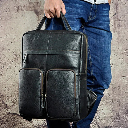 Men Backpack Genuine Leather Computer Book Bag Travel Large Capacity RKnapsack Real Cowhid School Male Laptop Backpacks Rucksack