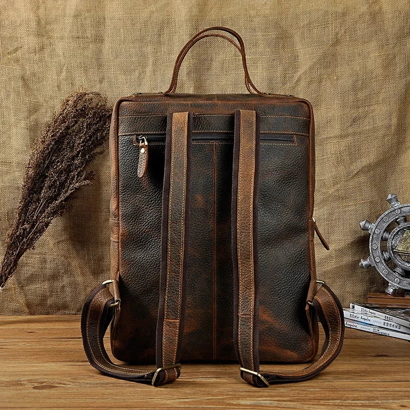 Men Backpack Genuine Leather Computer Book Bag Travel Large Capacity RKnapsack Real Cowhid School Male Laptop Backpacks Rucksack