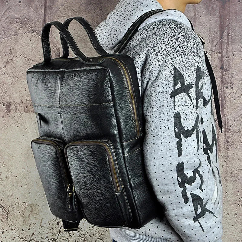Men Backpack Genuine Leather Computer Book Bag Travel Large Capacity RKnapsack Real Cowhid School Male Laptop Backpacks Rucksack