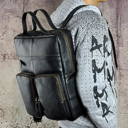Men Backpack Genuine Leather Computer Book Bag Travel Large Capacity RKnapsack Real Cowhid School Male Laptop Backpacks Rucksack