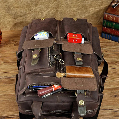 Men Backpack Genuine Leather Computer Book Bag Travel Large Capacity Real Cowhid School Retro Male Laptop Knapsack Rucksack