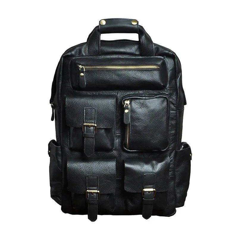 Men Backpack Genuine Leather Computer Book Bag Travel Large Capacity Real Cowhid School Retro Male Laptop Knapsack Rucksack