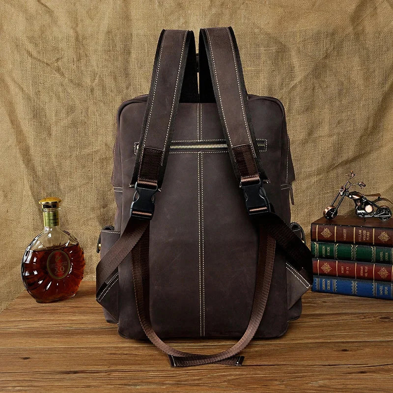Men Backpack Genuine Leather Computer Book Bag Travel Large Capacity Real Cowhid School Retro Male Laptop Knapsack Rucksack