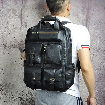 Men Backpack Genuine Leather Computer Book Bag Travel Large Capacity Real Cowhid School Retro Male Laptop Knapsack Rucksack