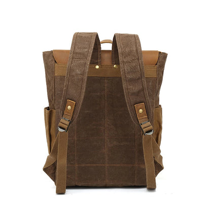 Men Backpack Waterproof Computer Laptop Bag Vintage Canvas Large Capacity Travel Backpacks Leather Military Male Backpack School