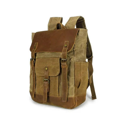 Men Backpack Waterproof Computer Laptop Bag Vintage Canvas Large Capacity Travel Backpacks Leather Military Male Backpack School
