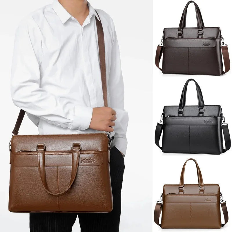 Men Briefcase PU Laptop 14 Shoulder Messenger Men's Leather Bag Office for Document A4 High Quality