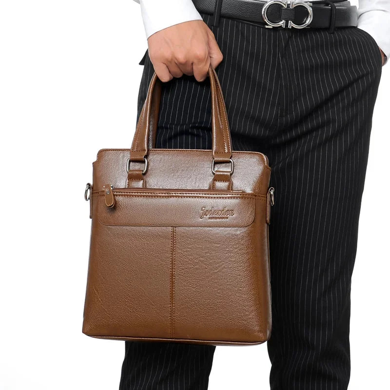 Men Briefcase PU Laptop 14 Shoulder Messenger Men's Leather Bag Office for Document A4 High Quality