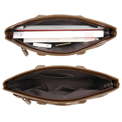 Men Briefcase PU Laptop 14 Shoulder Messenger Men's Leather Bag Office for Document A4 High Quality