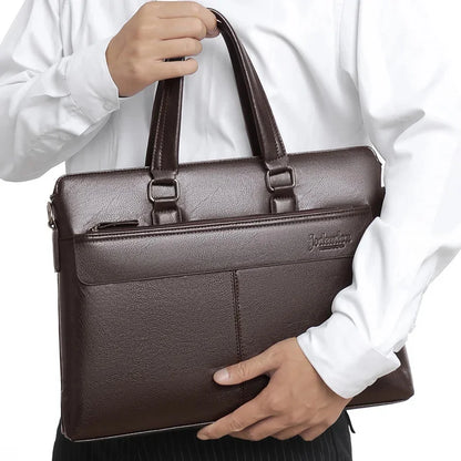 Men Briefcase PU Laptop 14 Shoulder Messenger Men's Leather Bag Office for Document A4 High Quality