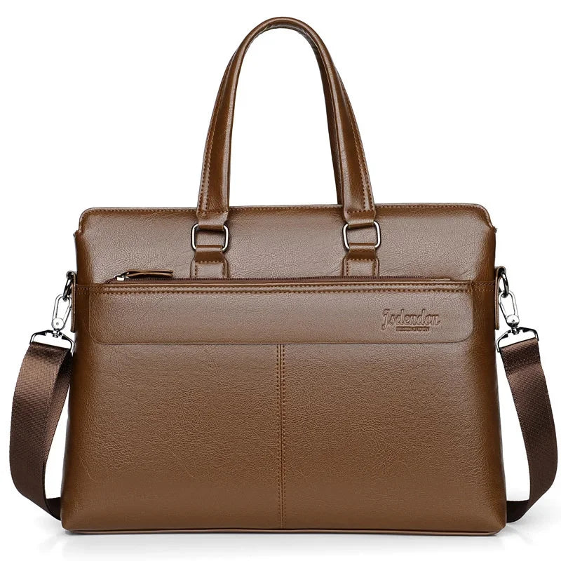 Men Briefcase PU Laptop 14 Shoulder Messenger Men's Leather Bag Office for Document A4 High Quality
