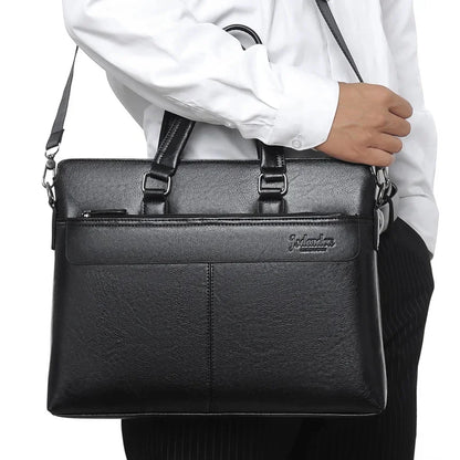 Men Briefcase PU Laptop 14 Shoulder Messenger Men's Leather Bag Office for Document A4 High Quality