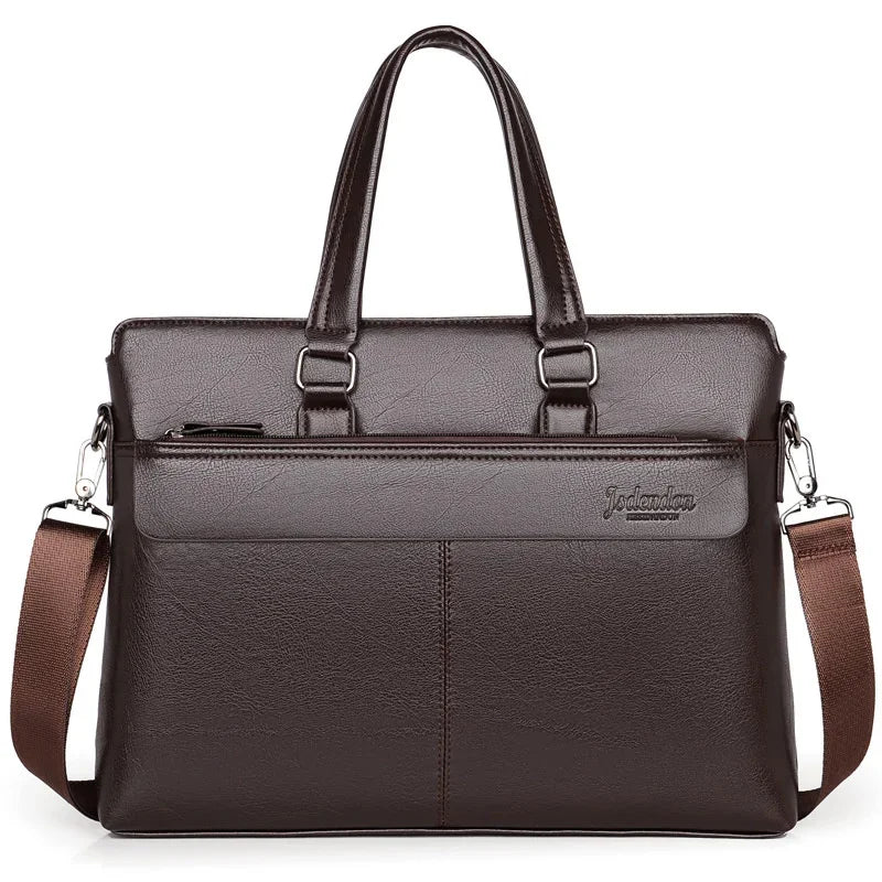 Men Briefcase PU Laptop 14 Shoulder Messenger Men's Leather Bag Office for Document A4 High Quality