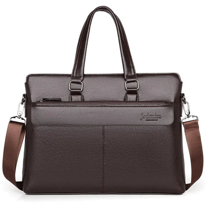 Men Briefcase PU Laptop 14 Shoulder Messenger Men's Leather Bag Office for Document A4 High Quality