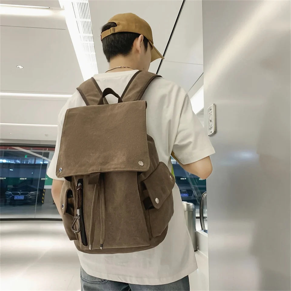 Men Canvas Backpack College Student School Chest Pack Hip Hop Streetwear Unisex Functional Tactical Backpack