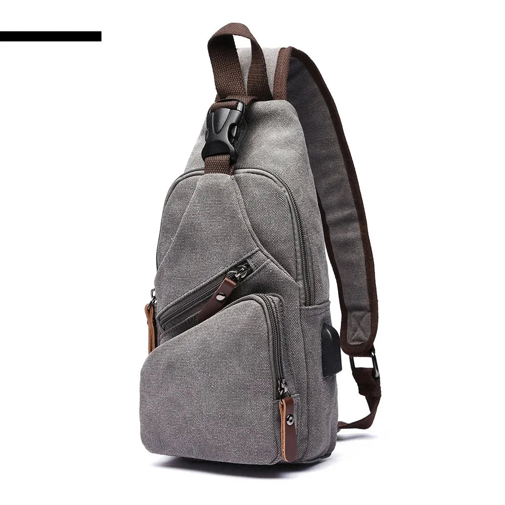 Men Canvas Chest Bags Business USB Charging Casual Bag for Travel Outdoor Chest Bags dropshipping Chest Bag