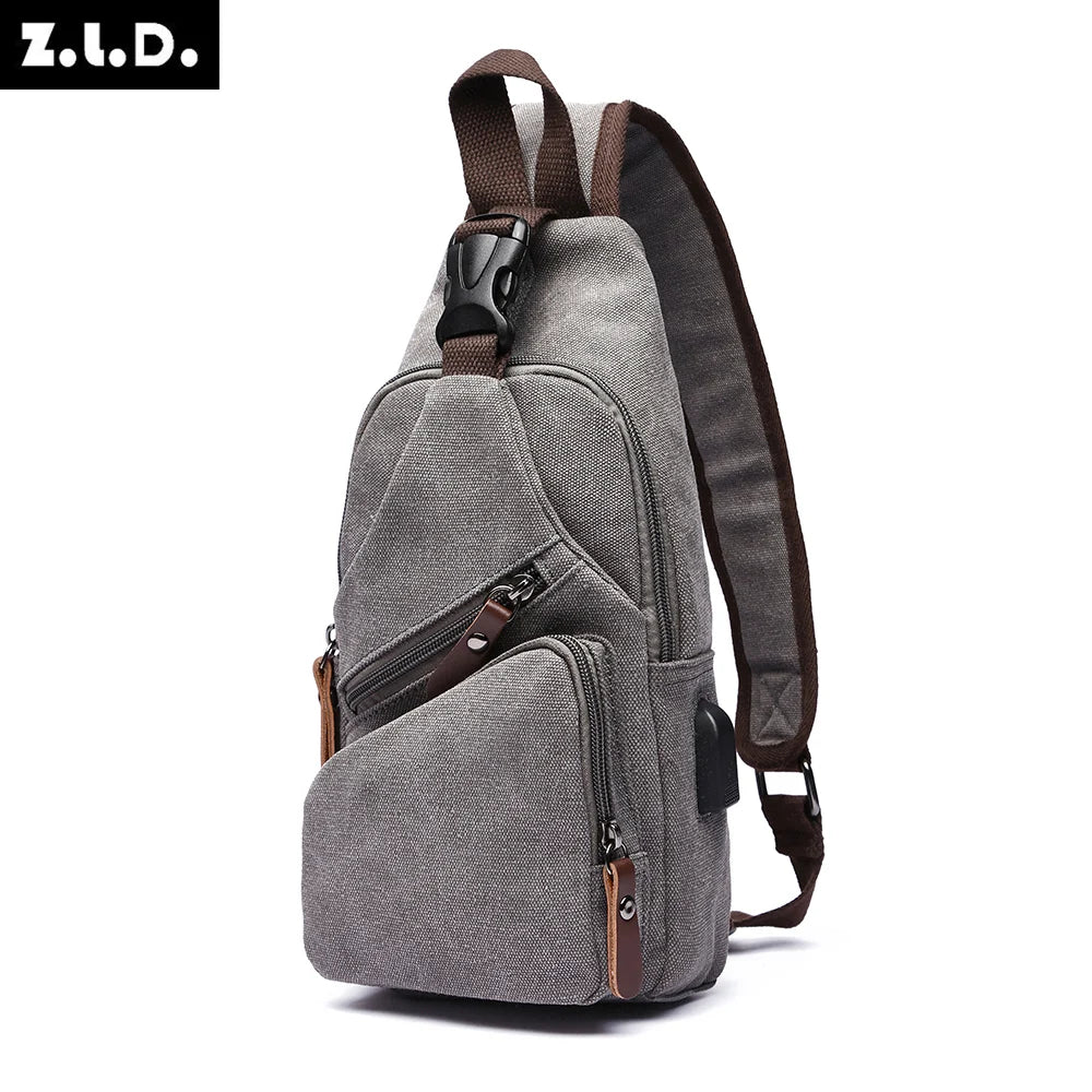 Men Canvas Chest Bags Business USB Charging Casual Bag for Travel Outdoor Chest Bags dropshipping Chest Bag