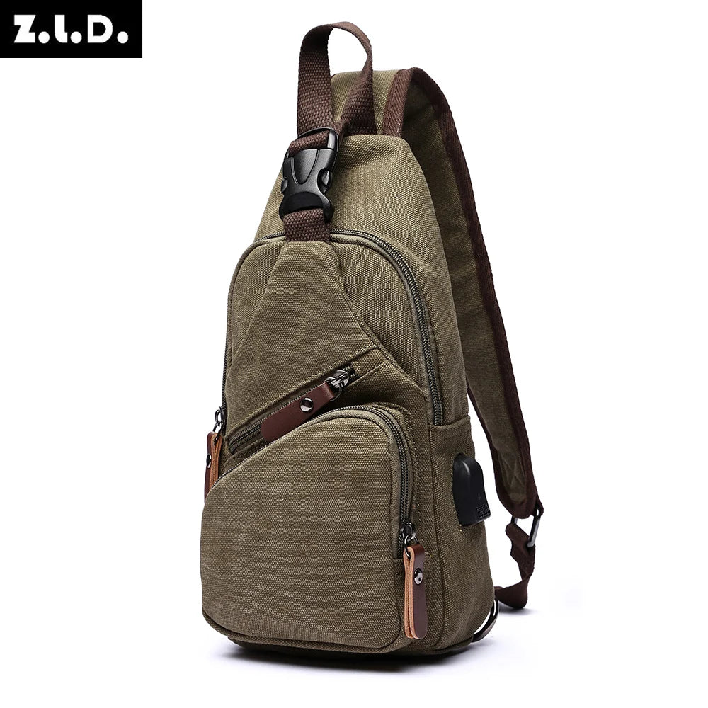 Men Canvas Chest Bags Business USB Charging Casual Bag for Travel Outdoor Chest Bags dropshipping Chest Bag