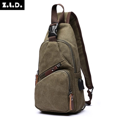 Men Canvas Chest Bags Business USB Charging Casual Bag for Travel Outdoor Chest Bags dropshipping Chest Bag