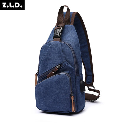 Men Canvas Chest Bags Business USB Charging Casual Bag for Travel Outdoor Chest Bags dropshipping Chest Bag