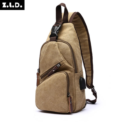 Men Canvas Chest Bags Business USB Charging Casual Bag for Travel Outdoor Chest Bags dropshipping Chest Bag