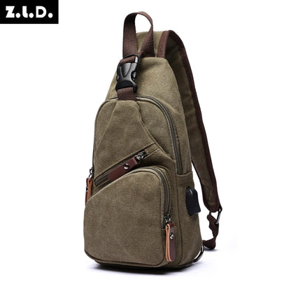 Men Canvas Chest Bags Business USB Charging Casual Bag for Travel Outdoor Chest Bags dropshipping Chest Bag