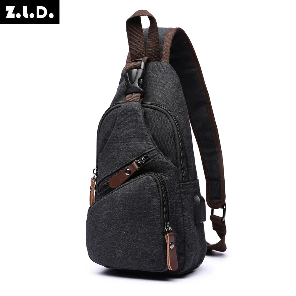 Men Canvas Chest Bags Business USB Charging Casual Bag for Travel Outdoor Chest Bags dropshipping Chest Bag