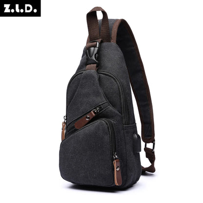 Men Canvas Chest Bags Business USB Charging Casual Bag for Travel Outdoor Chest Bags dropshipping Chest Bag