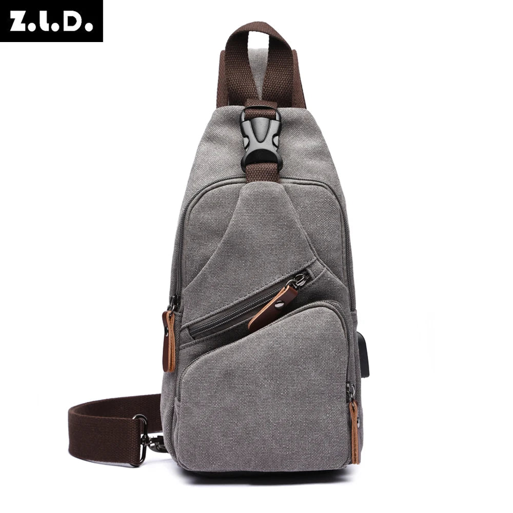 Men Canvas Chest Bags Business USB Charging Casual Bag for Travel Outdoor Chest Bags dropshipping Chest Bag