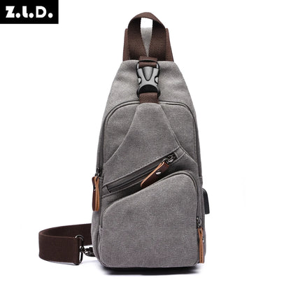Men Canvas Chest Bags Business USB Charging Casual Bag for Travel Outdoor Chest Bags dropshipping Chest Bag